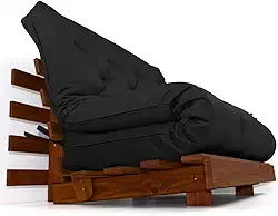 Sofá Cama Casal Futon Tokio Preto Madeira Maciça Cor Imbuia