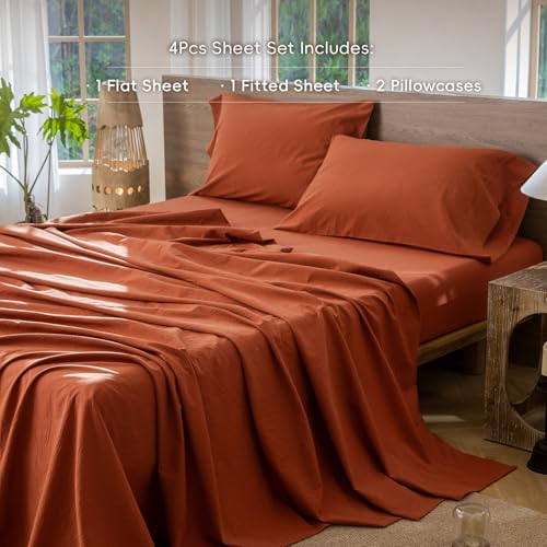 Image of MooMee Sheet Set 100% Washed Cotton Linen-Like Extra Deep Pocket King | Relaxed Linen-like Texture. Soft, Breathable & Lightweight Comfort. 15-19 inch Extra Deep Pocket with All-around Elastic