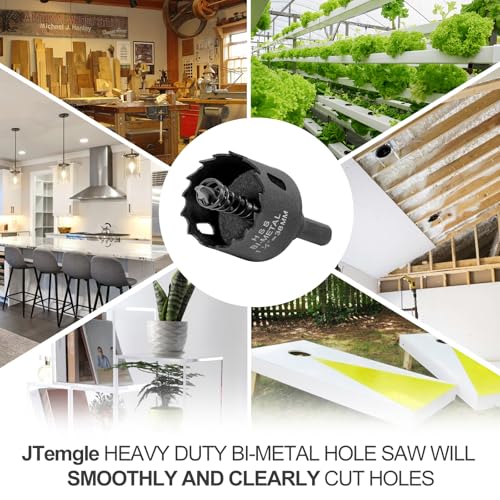 Image of 1-1 /2 Inch Hole Saw with 9.1mm Triangle Shank Arbor, JTemgle Bi-Metal Hole Saw Heavy Duty Hole Cutting Tool for Cornhole Boards, Recessed Lights, Wood, Plastic, Drywall & Soft Metal