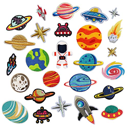 26Pcs Embroidery Patches Outer Space Planet Pattern DIY Ironing Sewing Dress Jeans T-Shirt School Bag Curtain Hat Jacket Decoration