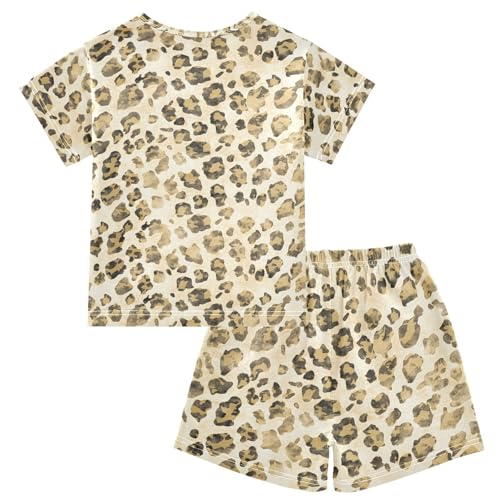 ALAZA Retro Leopard Print Animal Pajamas Short Sleeve 2 Piece Sleepwear Top and Bottom Pajama Set Unisex2