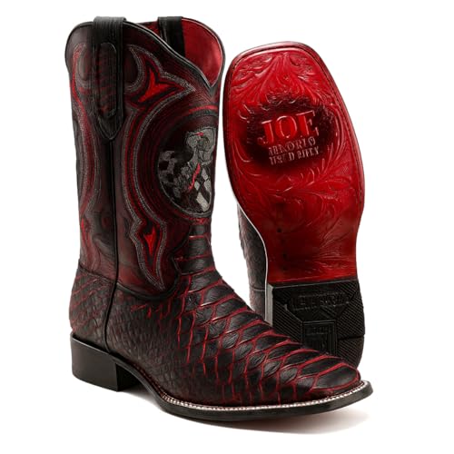 Joe Boots Python Leather Print Men's Western Boot: Square Toe Cowboy, Rodeo Boots