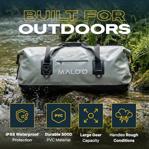 Malo’o Waterproof Dry Duffel, Heavy-Duty Roll Top Waterproof Gear Bag with Shoulder Strap & Molle Loops, Marine Duffel for Kayaking, Boating, Camping, Beach & Travel, Grey, 100L - Image 3