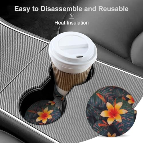 Portavasos para auto con diseño flor hawaiana 2.6 in 2 piezas miniatura 4