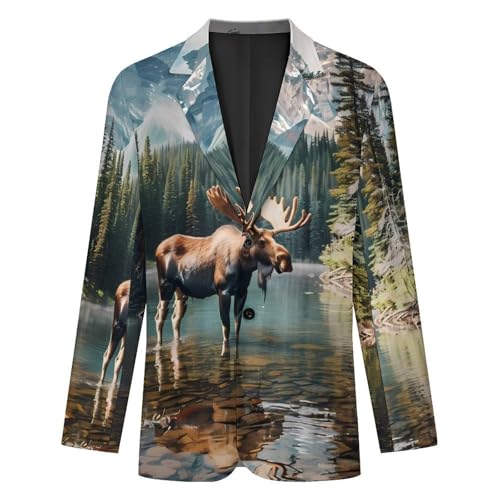 Moose Men's Suits Dress Business Formal Suit Print Jackets Coat For Wedding Party4