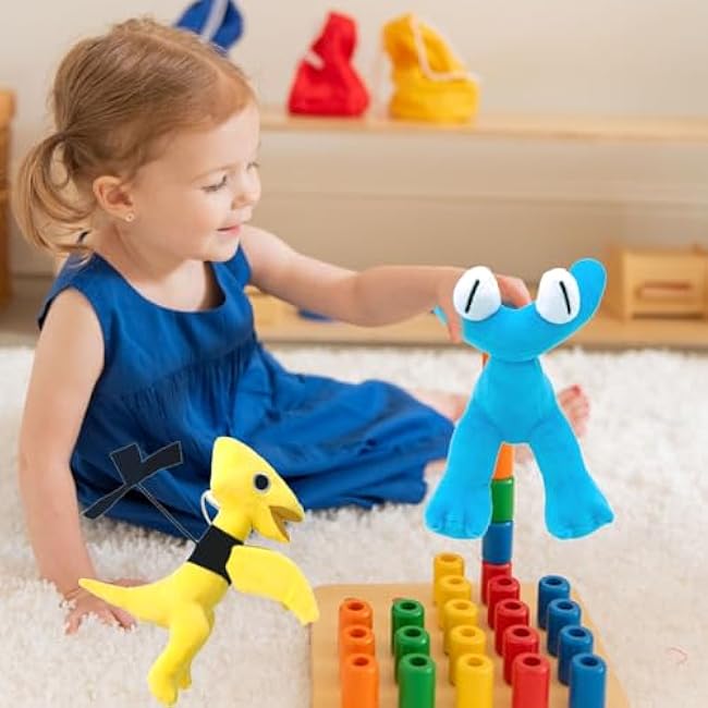 AXEDAES 2 PCS Rainbow Plush Toys, Funny Soft Cute Stuffed Animal Plush Toys, Yellow Friends and Cyan Friends Stuffed Animal, Kids Game Fans Birthday Party Favor Preferred Gift.