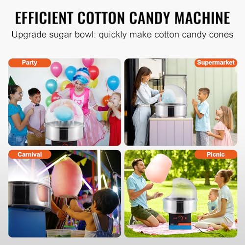 VEVOR Elektrische Zuckerwattemaschine, 1000 W Zuckerwattegeräte, Kommerzielle Zuckerwattemaschine mit Abdeckung, Edelstahlschüssel & Zuckerlöffel, Perfekt für Familienfeiern, Partys (Blau) – Bild 7