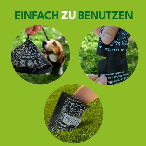 Rescute Hundekotbeutel Biologisch Abbaubar & Kompostierbar | 120 Extra Starke & Reißfeste Hundebeutel | Hergestellt mit Maisstärke | Öko Kotbeutel für Hunde | 8 Rollen