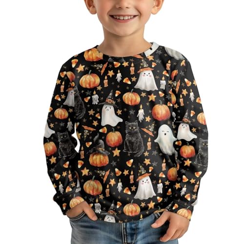 Renewold Halloween Girls Boys T-Shirts Kids Athletic Tees Shirts Long Sleeve Crewneck T Shirts Casual Clothes 3-16 Years3