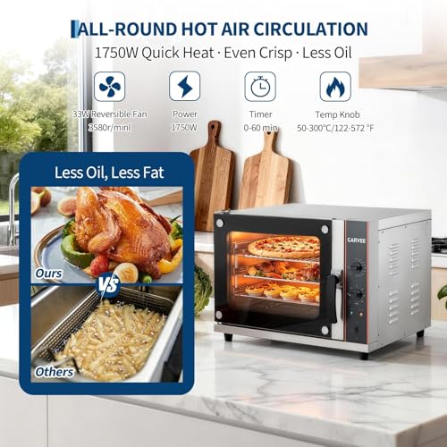 Image of Garvee Commercial Convection Oven Countertop, 68L /60Qt, 1750W Toaster, 4-Tier Electric Oven w /Front Glass Door, Trays Wire Racks Clip Gloves, 120V