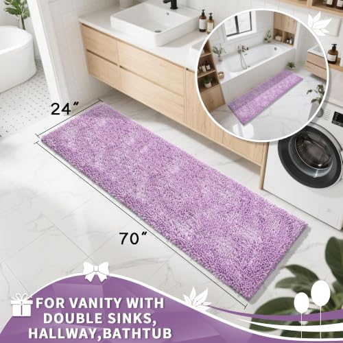 Image of Yimobra Long Bathroom Rugs Runner 70x24 Inch, Extra Thick Soft Absorbent Chenille Bath Mat, Non Slip Machine Washable, Quick Dry Bath Rugs for Bathroom Floor, Tub and Shower, Lilac