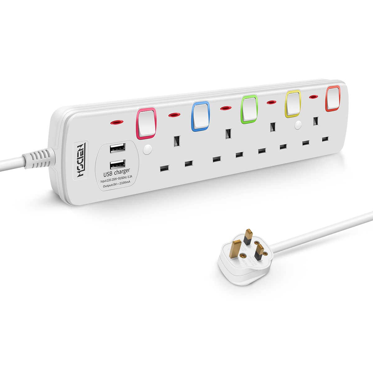 Buy Mscien Extension Lead with USB and Switches, 4 Way Plug Extension