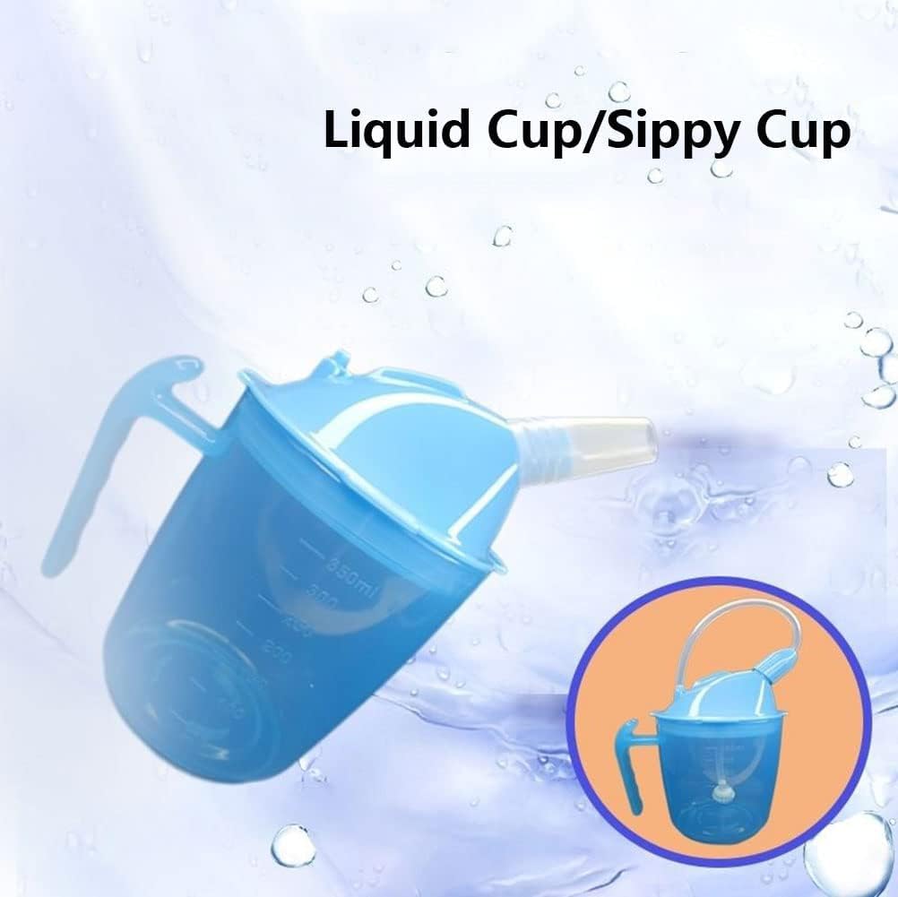 Taza de alimentación con pajita flexible para adultos mayores y discapacitados, 350 ml, ayuda para beber agua, gachas y sopa, taza ideal para cuidadores