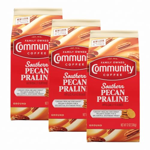 Community Coffee Medium Roast Ground Coffee | Pecan Praline Flavored | 12 Ounce Bag | Pack of 3