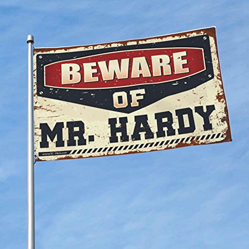 Drapeaux amusants « Beware Of Mr. Hardy Flag » pour décoration de chambre de gars (152x244 cm)