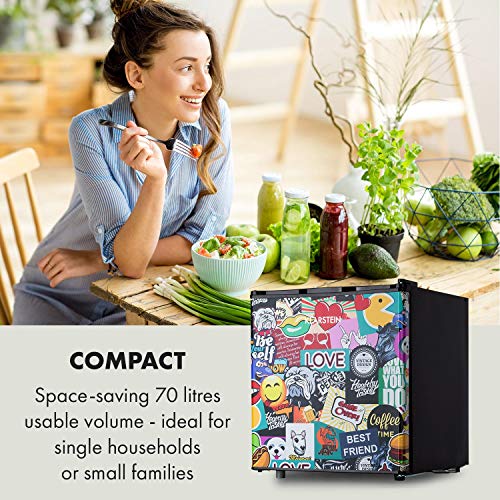 Klarstein Cool Vibe - koelkast, energie-efficiëntieklasse, volume: 48 liter, VividArt Concept: deur met StickerBomb comic design print, vriesvak, geluidsniveau: 42 dB, zwart - Afbeelding 3