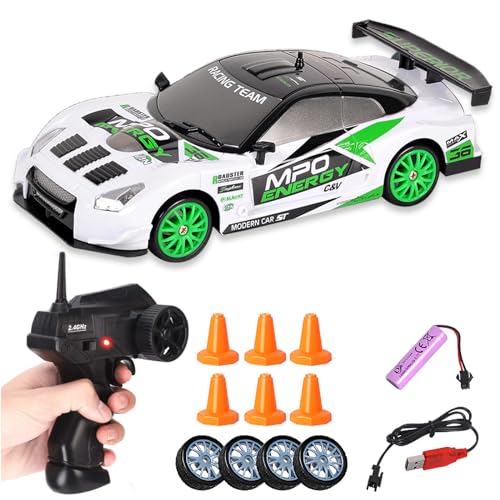 Siereolly RC Drift Car 1:24 Ferngesteuertes Auto 2,4Ghz Spielzeugauto 15km/h 4WD Ferngesteuertes Rennauto mit Arbeitsscheinwerfern Geschenk f&uuml;r Erwachsene Kinder