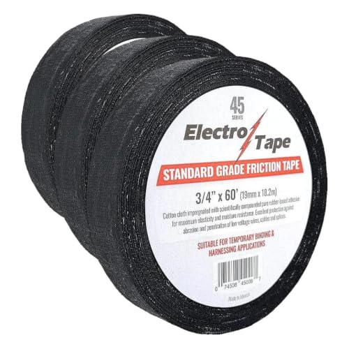 Image of Friction Tape Standard Grade 45 Series - 3 /4 inch x 60ft - High Grade Cloth Rubber Based Adhesive - 1 Roll (Pack of 3)