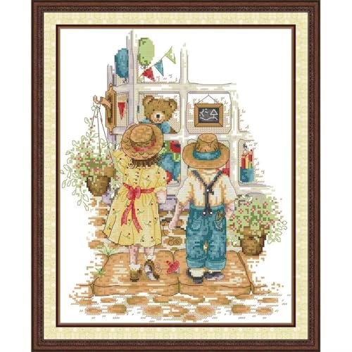 Image of CROSSDECOR Stamped Cross Stitch Kits Full Range of DIY Needlepoint for Adult Beginners, for Gift and Home Decor 14CT 2 Strands Store Pattern,12.2x14.96 inch