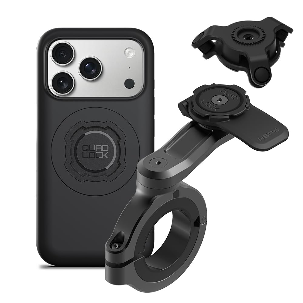 Quad Lock Motorcycle Handlebar Phone Mount PRO - Large with Vibration Dampener and MAG Phone Case for iPhone 17 Pro