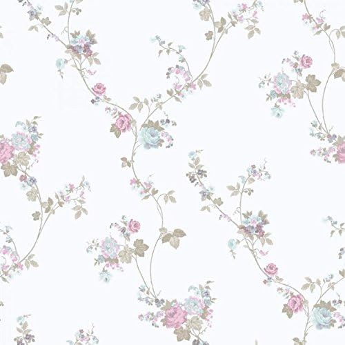 Cristiana Masi – Rolls of Wallpaper with Climbing Rose with Pastel Colours Blue, Pink, Fuchsia, Green and Purple Blooming Garden 4119