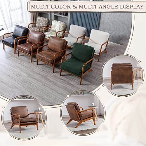 Kinffict Upholstered Mid Century Accent Chair, Comfy Lounge Armchair With Thicken Cushion, Modern Wooden Arm Chair, Sturdy Reading Chair For Living Room, Bedroom, 300 Lbs Weight Capacity, Coffee #TOP6