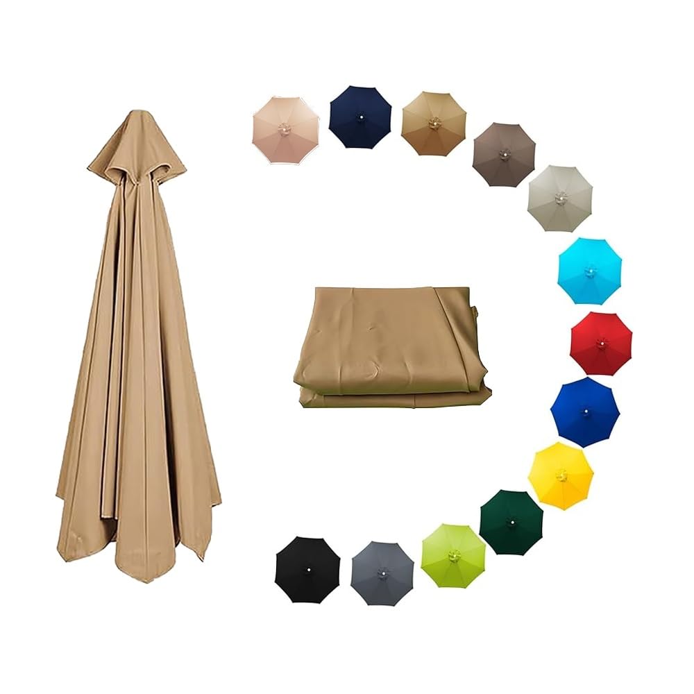 Zapasowy baldachim na parasol tarasowy 2,7 m, 6 żeber / 8 żeber, trwała tkanina khaki do użytku na zewnątrz, kompatybilny z parasolami 2,1 m/2,7 m, 3 m, łatwy w instalacji