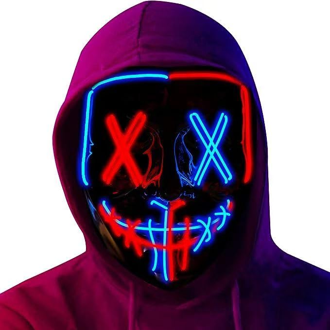XiXiYang Scary LED Face Halloween Mask,3 Lighting Modes LED Face Transforming Masks,Light up Masks for Deadpool and Iron Fans for Men Women Adults for Costume Cosplay Party Masquerade, (Blue+ Red)