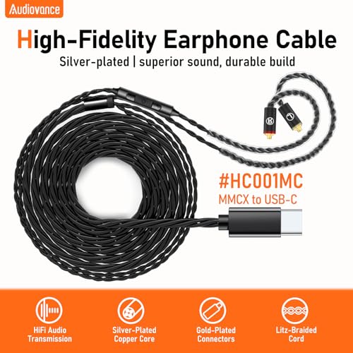 Premium HiFi USB-C IEM Cable with Mic - Silver-Plated MMCX Cord for Lossless Sound, USBC in-Ear Monitor Cables with 96kHz/24bit DAC for Vibes 201/202, Shure SE215/315/425/535/846, Black(HC001MC) by Audiovance - Used condition - Image 2