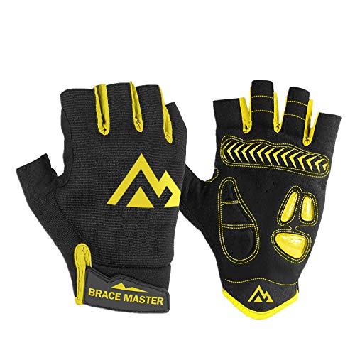 Brace Master Guantes de Ciclismo de Bicicleta- Medio Dedo, Motocicleta, Bicicleta de Montaña Guantes para Hombres Mujeres, Diseño con Amortiguador
