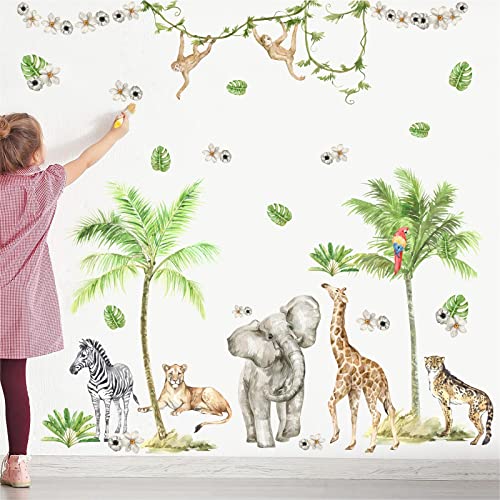 Jungle Animals Wall Decals Woodland Animals Wall Stickers Baby Boys Girls Nursery Wall Decor,Safari Wall Decals Peel And Stick Elephant Giraffe Forest Animal Wall Stickers For Kids Room Playroom Decor #TOP2