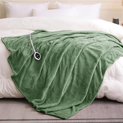 Image of HOMLYNS LuxeHeat Heated Blanket Electric Blanket Twin Size, Soft Flannel Sherpa Heating Blanket with 10 Heat Settings, 1-10 hrs Timer Auto Shut Off (62x84 inches, Green), Only for 120V Voltage Use