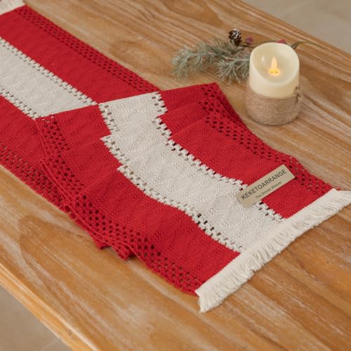Keketoarrange Christmas Red Boho Table Runner 12x60 Inch