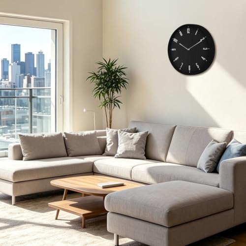 Image of 14 inch Large Silent Wall Clock with Carbon Fiber Dial Clock for Indoor