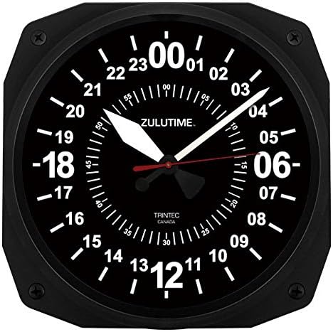 Trintec 24 Hour Square Military Time SWL Zulu Time 24Hr Black Wall Clock 10" Dial Ham Shack 24H-10