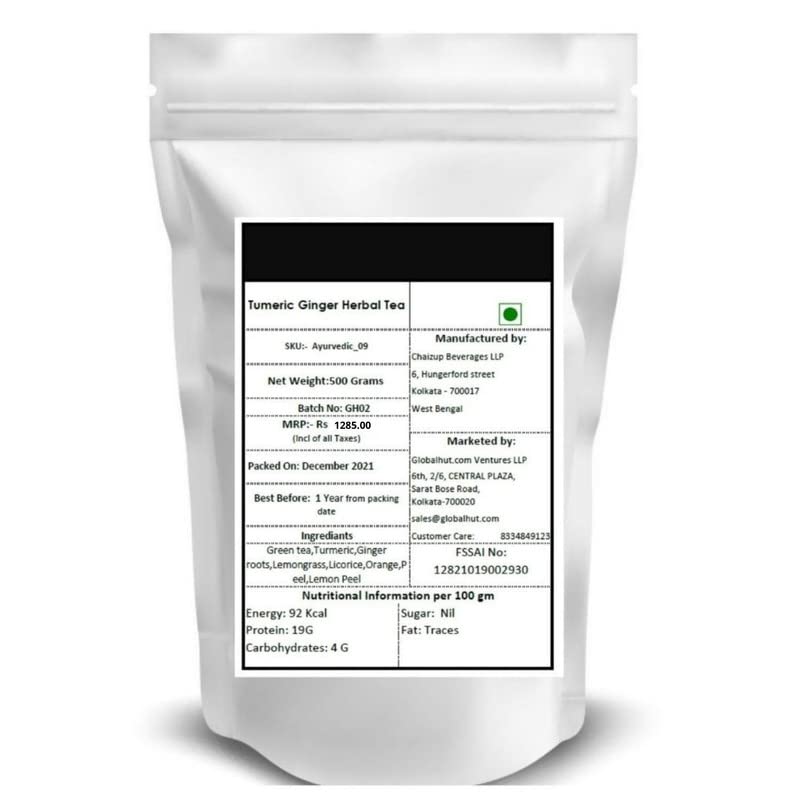 Image of Siyacha Tea Turmeric Ginger Green Tea, Whole Leaf Loose Chai Patti, Immunity Boosting, Antioxidant Rich Blend, Natural Detox Herbal Blend, Super Food Blend, 500 Grams
