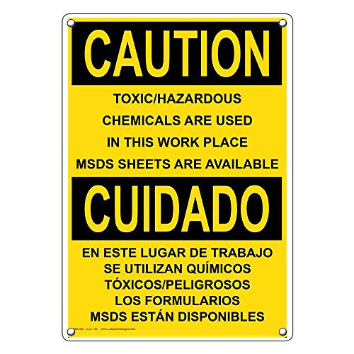 Weatherproof Plastic Vertical OSHA Caution Toxic/Hazardous Chemicals