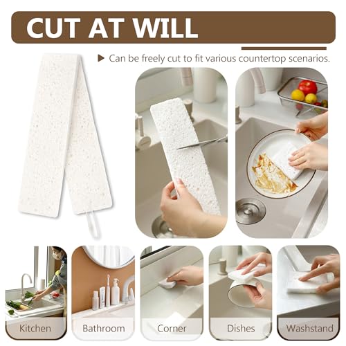 Image of Kitchen Sink Water Splash Guard, Kitchen Sponges Absorbent Faucet Mat, Heavy Duty Scrub Sponges, Suitable for Cleaning Kitchen and Bathroom Countertops, Super Absorbent (White, 23.23 inchx2.76 inch)