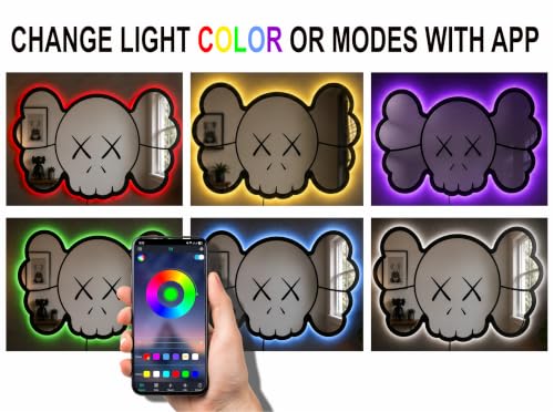 Image of AD INFINITUM LED Wall Lamp, Comic Lover, Bat Cave, Night Lamp, for Gift, Kids Room, Gaming Setup, Gaming Room, Man Cave (KAWS face Mirror Backlit)