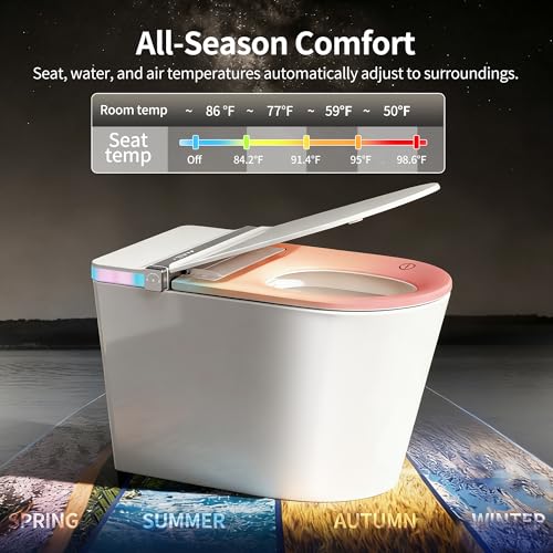 Image of DeerValley Artistic Smart Toilet, Auto Open /Close, Quiet 1000g MaP Auto Dual Flush, Foam Shield, Pump-Assisted, ADA Height, One-Piece Toilet with Adaptive Temperature Control for Seat, Water and Dryer