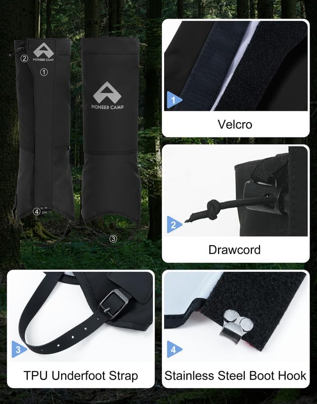 Pioneer Camp Guêtres imperméables - Guêtres d'extérieur en Cordura pour randonnée et neige