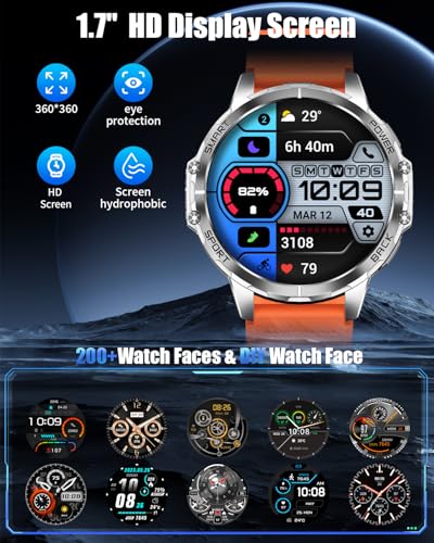 Image of Military Smartwatch for Men, Top-Mounted Flashlight, 1200mAh Battery