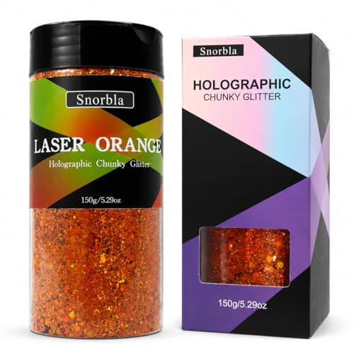 Snorbla Orange Glitter 150G/5.29OZ Chunky Glitter for Resin Craft Face Hair Body Nail Epoxy Tumblers DIY Decorations (Laser Orange)