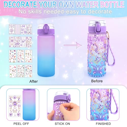 Geschenk Mädchen 5 6 7 8 9 10 11 Jahre, DIY Trinkflasche Basteln Einhorn, Einschulung Geburtstag Geschenke für Mädchen 4-12 Jahre, Schule Wasserflaschen mit Glitzer Diamant Aufklebern Selbst Gestalten