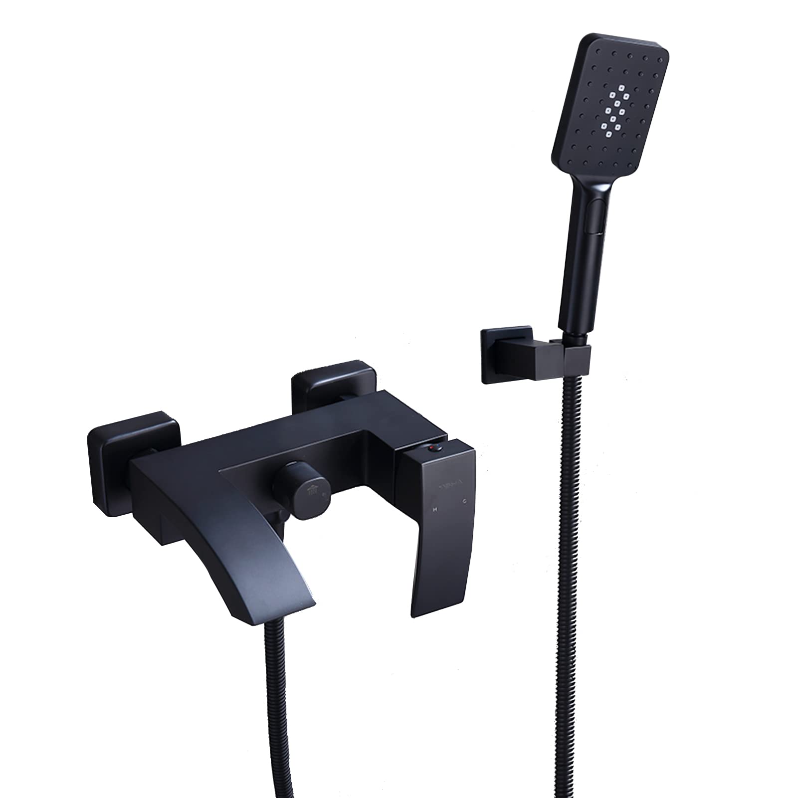 Robinet de baignoire cascade en laiton noir mat avec douchette
