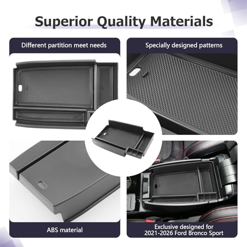 Image of LUWU Center Console Organizer Compatible with Ford Escape 2020-2026 /Bronco Sport 2021-2025 Accessories Armrest Console Storage Box Insert Tray ABS Material Black Coin Container Black