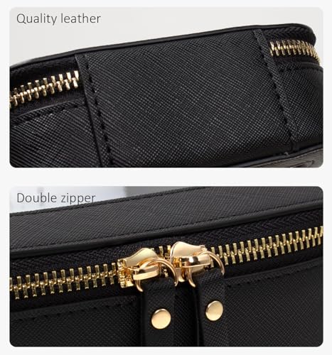 Image of Clear Makeup Bag Set, Portable Travel Toiletry Bag Cosmetic Case for Women, Vegan Leather Make up Pouch Organizer Car Bag for Essentials (Mini+Large Black)