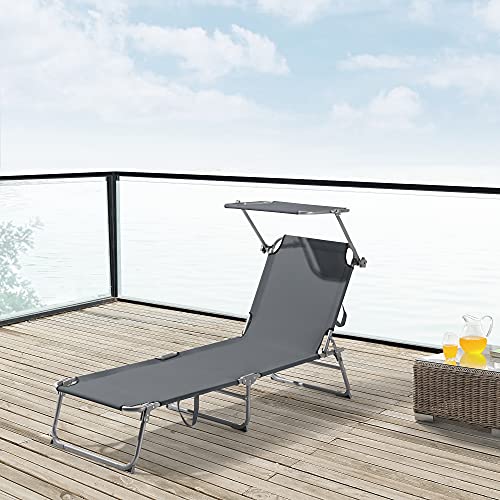 Lettino Prendisole Getaria Con Tettuccio Parasole Sdraio Portatile - Grigio Scuro [En.Casa] - 3