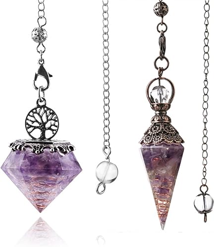 DouuYuhet 2 piezas de péndulo de cristal de amatista curativo natural resina de cuarzo piedras preciosas de reiki colgante de pirámide energía para DouuYuhet 2 piezas de péndulo de cristal de amatista curativo natural resina de cuarzo piedras preciosas de reiki colgante de pirámide energía para