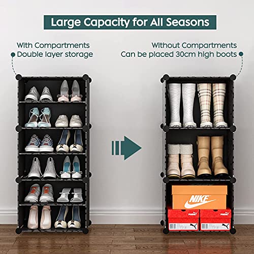 Image of AYSIS 12 Shelf DIY Shoe Rack Box Organizer ^ Multi-Purpose Plastic Shoe Rack for Home, PP Plastic Home Rack with Door for Entryway, Chappal Slipper Shoe Stand【Black, 12-Shelf-6-Door】